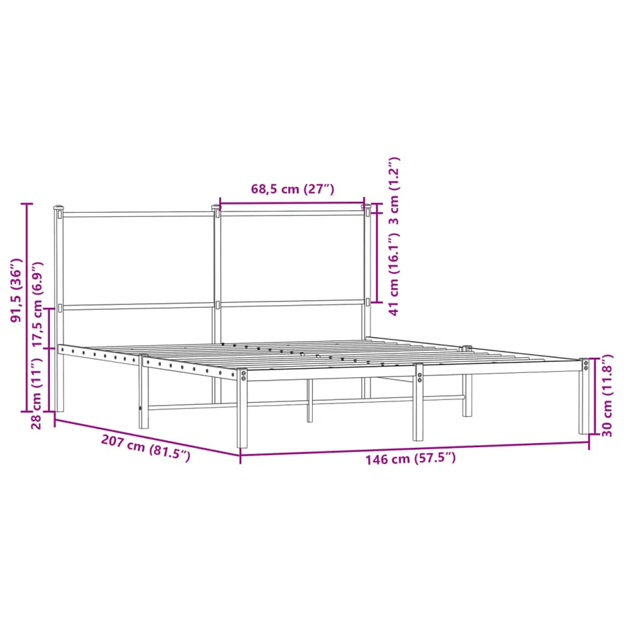 Cadre de lit en métal sans matelas chêne marron 140x200 cm - 10