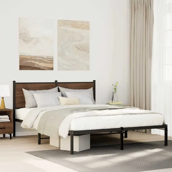 Cadre de lit en métal sans matelas chêne marron 137x190 cm