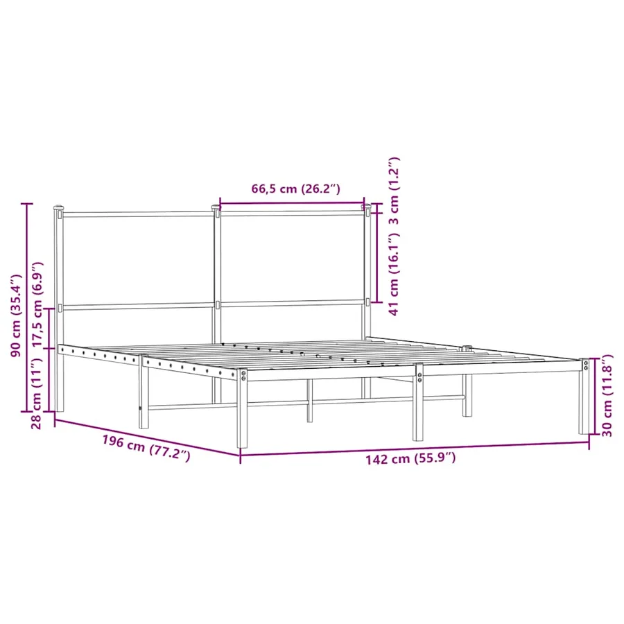 Cadre de lit en métal sans matelas chêne marron 137x190 cm - 10
