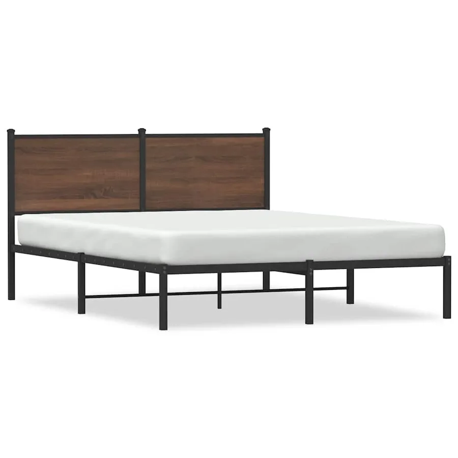 Cadre de lit en métal sans matelas chêne marron 137x190 cm - 2