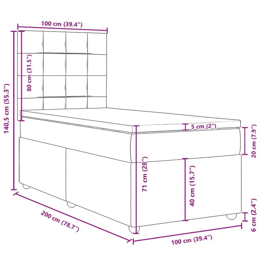 Sommier à lattes de lit avec matelas Gris foncé 100x200cm Tissu - 13