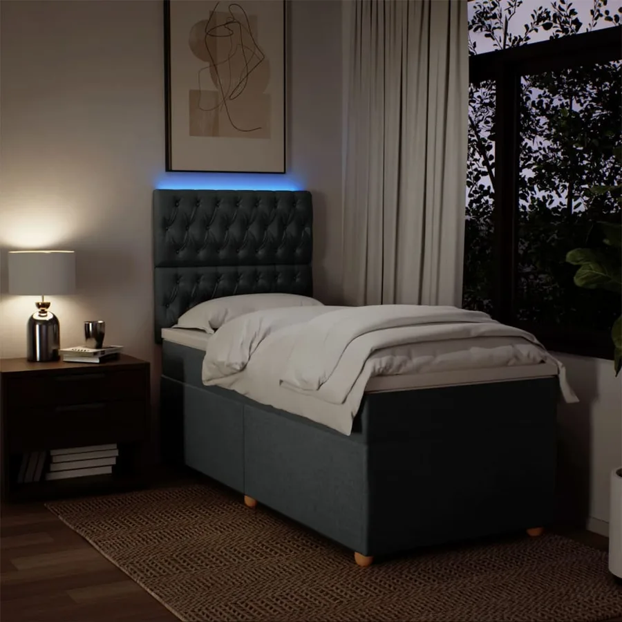 Sommier à lattes de lit avec matelas Gris foncé 90x200 cm Tissu - 4