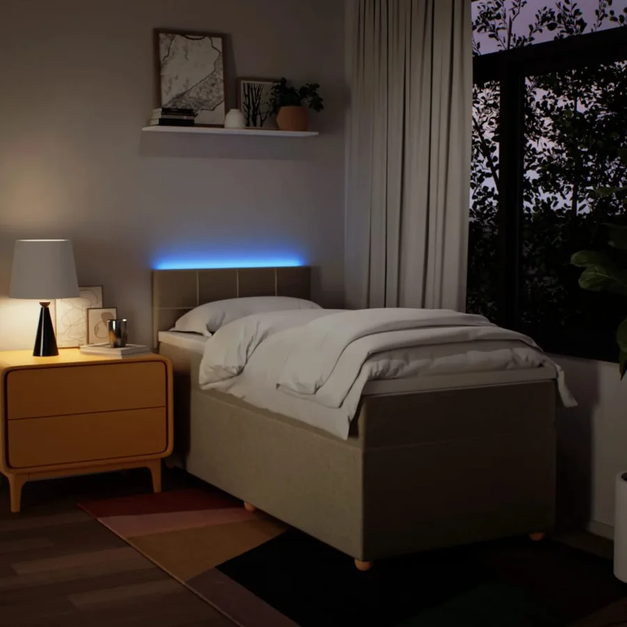 Sommier à lattes de lit avec matelas Crème 90x200 cm Tissu - 5