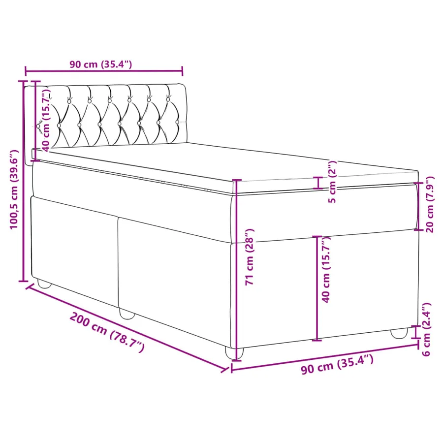 Sommier à lattes de lit avec matelas Crème 90x200 cm Tissu - 18
