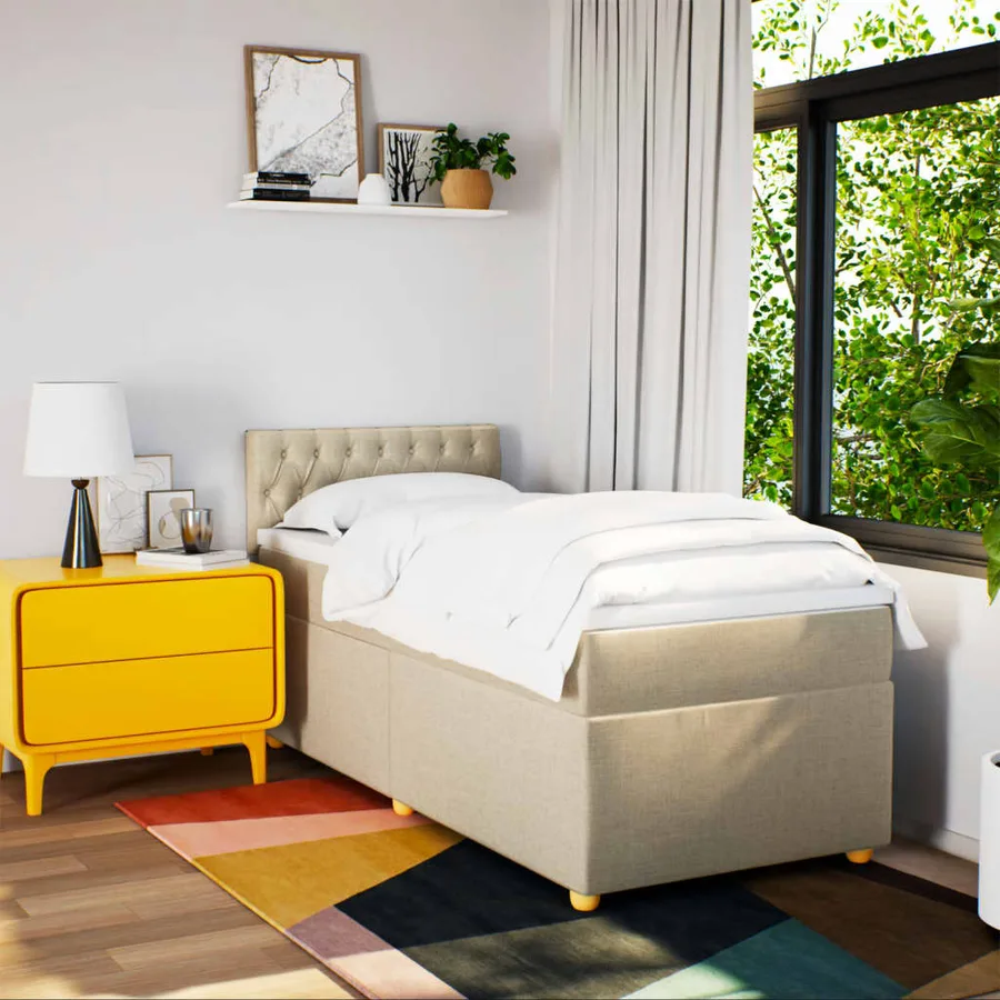 Sommier à lattes de lit avec matelas Crème 90x200 cm Tissu - 4