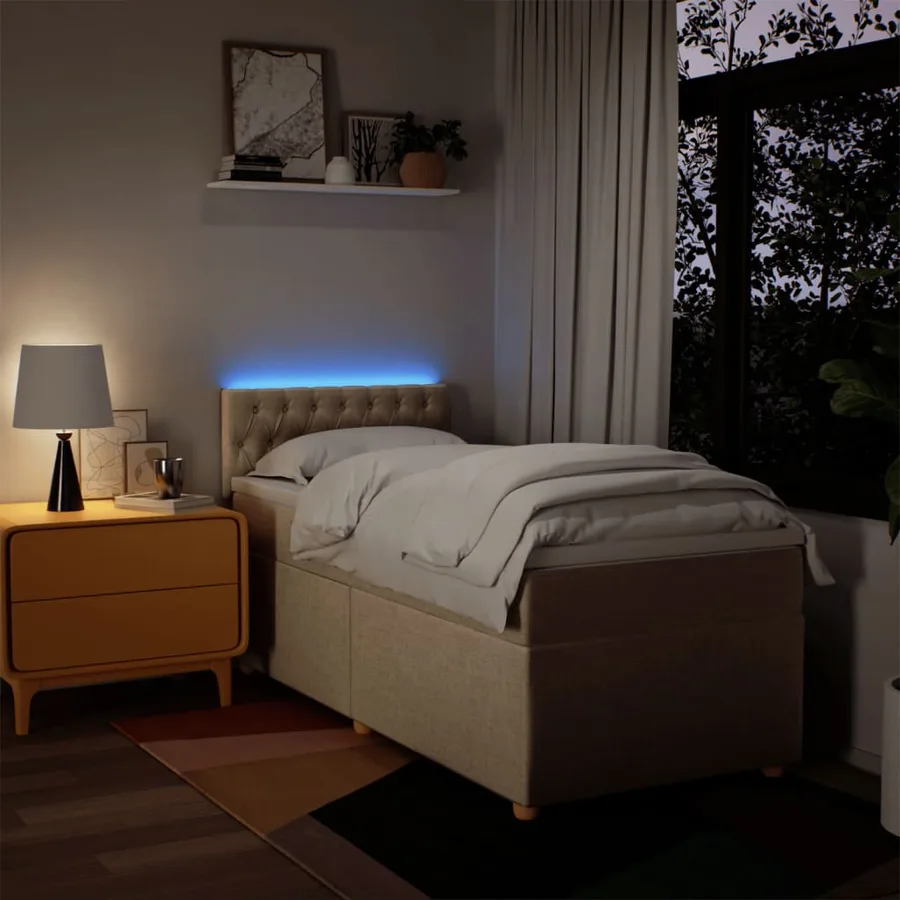 Sommier à lattes de lit avec matelas Crème 90x200 cm Tissu - 5
