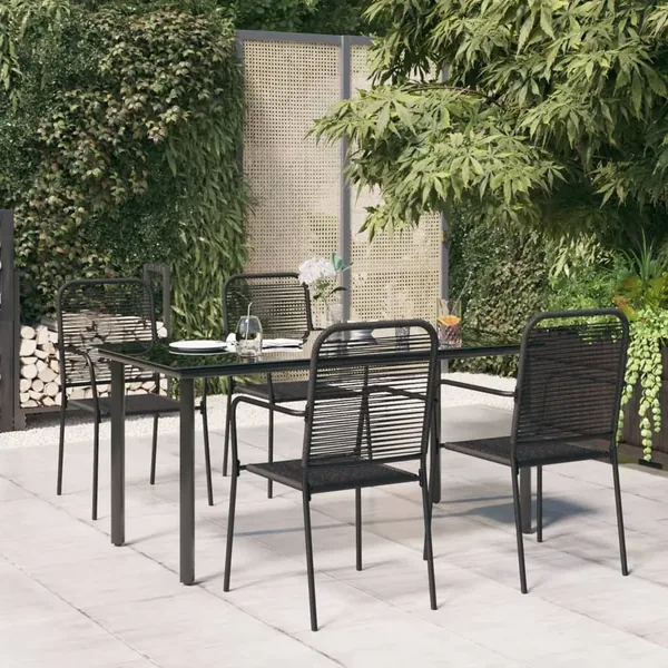 Ensemble à manger de jardin 5 pcs Noir Corde de coton et acier