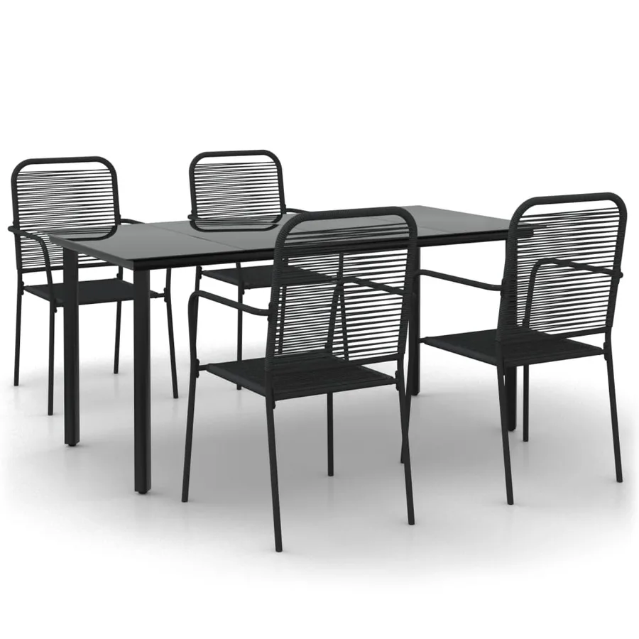 5 pcs garden dining set Black Cotton rope and steel - 2
