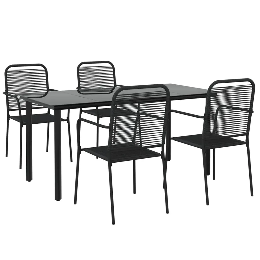 5 pcs garden dining set Black Cotton rope and steel - 3