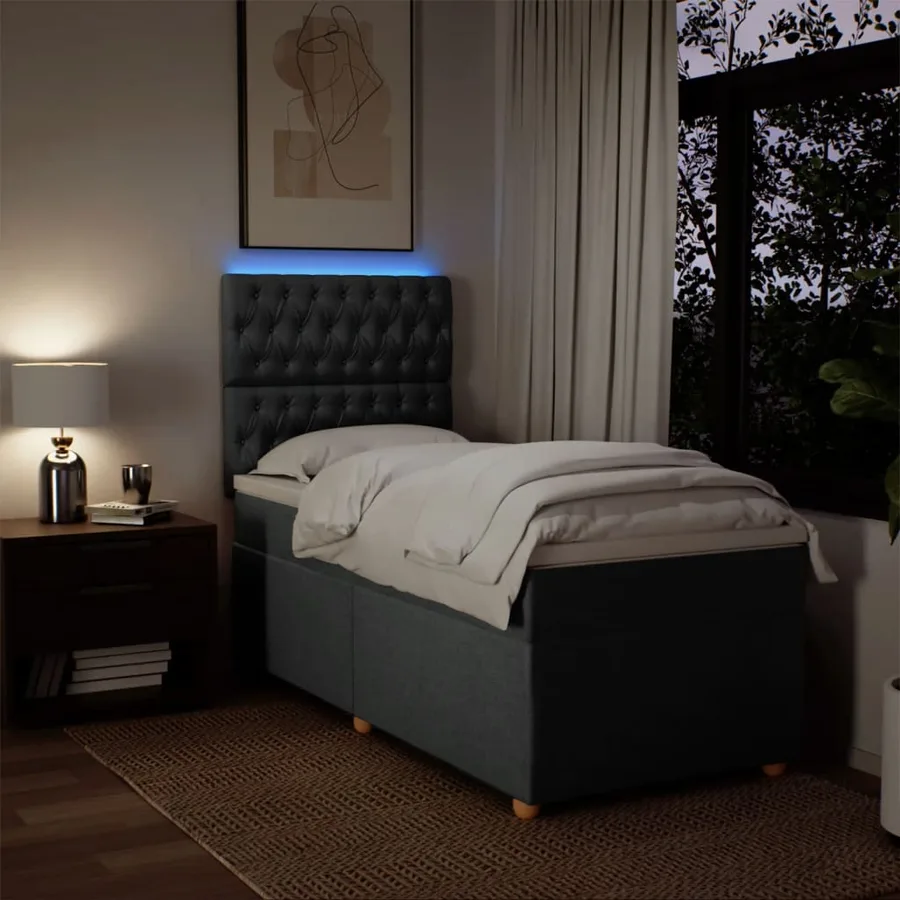 Sommier à lattes de lit avec matelas Gris foncé 100x200cm Tissu - 4