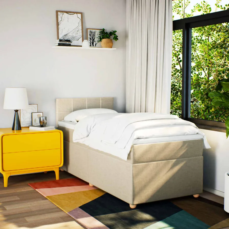 Sommier à lattes de lit avec matelas Crème 100x200 cm Tissu - 3