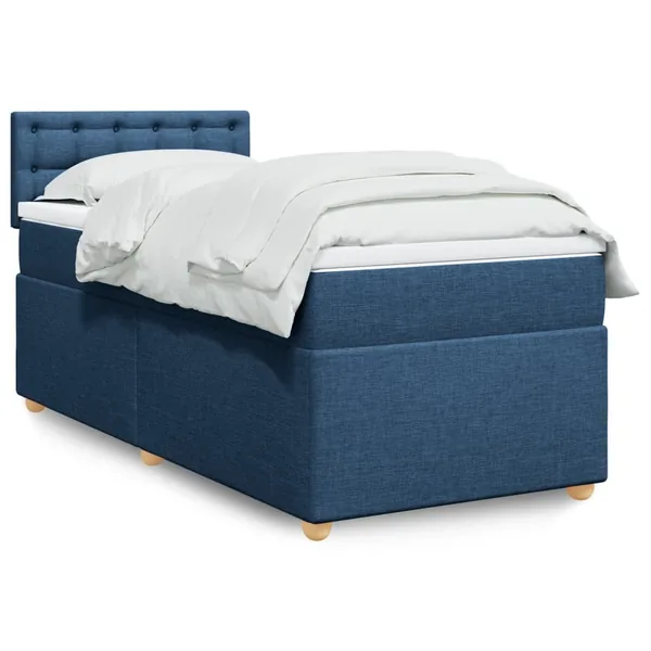 Sommier à lattes de lit avec matelas Bleu 100x200 cm Tissu