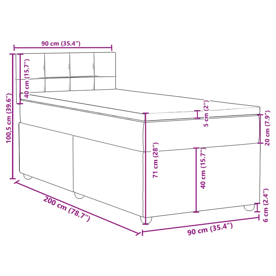 Sommier à lattes de lit avec matelas Gris clair 90x200 cm Tissu - 13