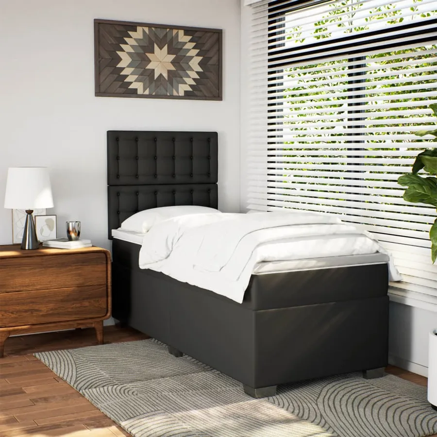 Sommier à lattes de lit avec matelas Noir 90x200 cm Similicuir - 4
