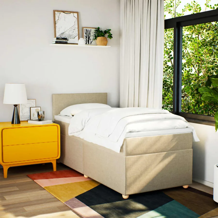 Sommier à lattes de lit avec matelas Crème 90x200 cm Tissu - 4