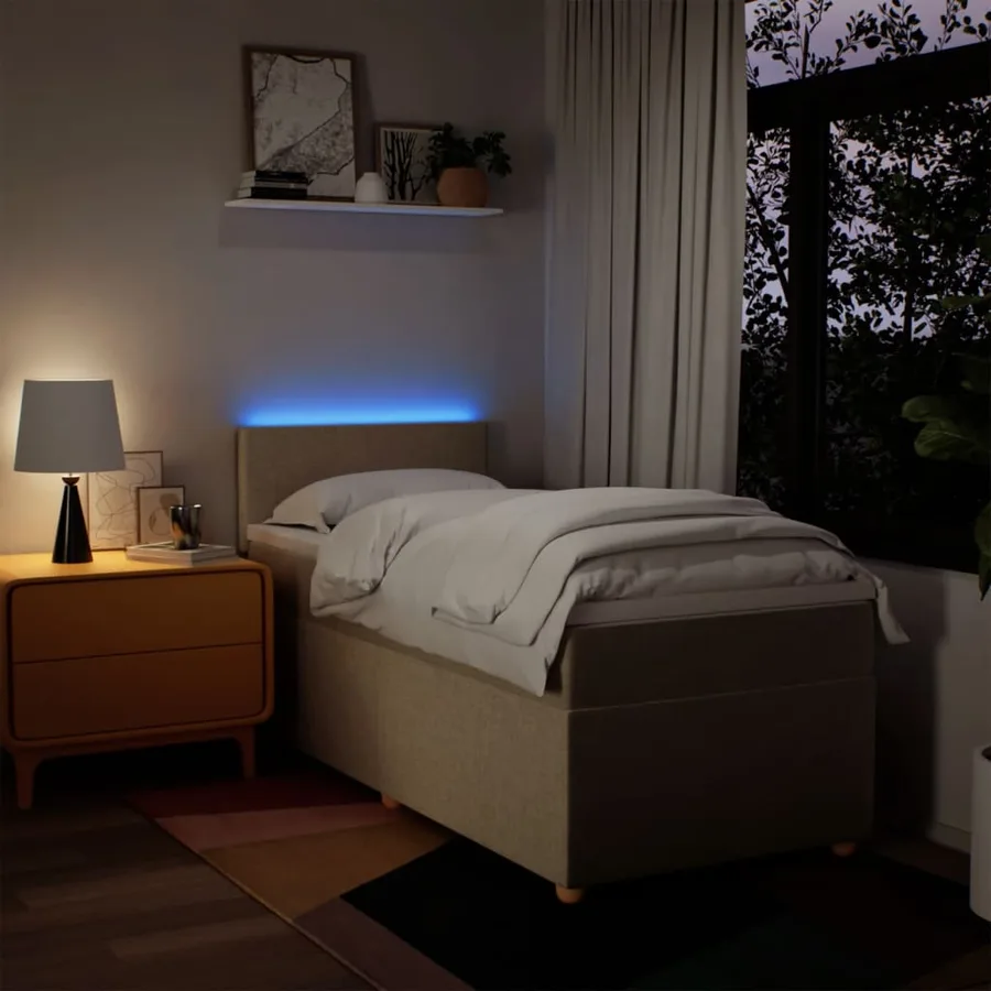 Sommier à lattes de lit avec matelas Crème 90x200 cm Tissu - 5