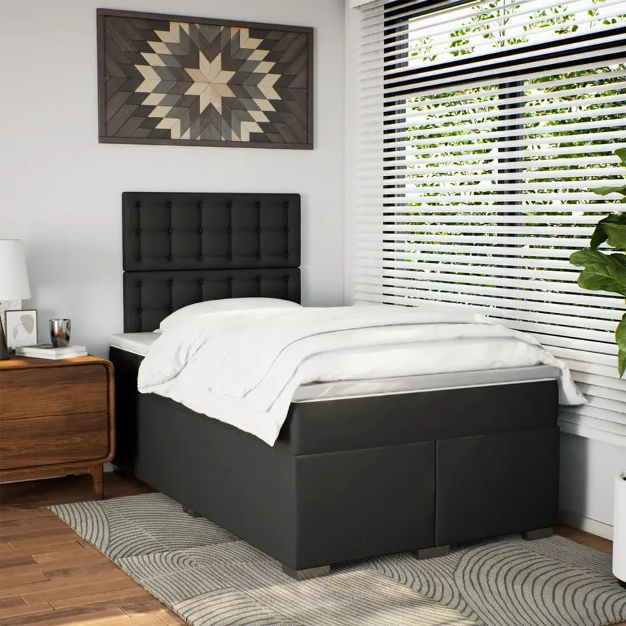 Sommier à lattes de lit avec matelas noir 120x190 cm similicuir - 4
