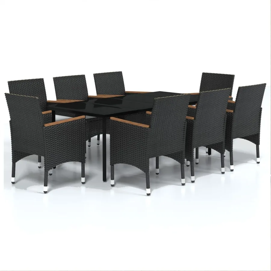 9 pcs garden dining set with cushions Black - 2