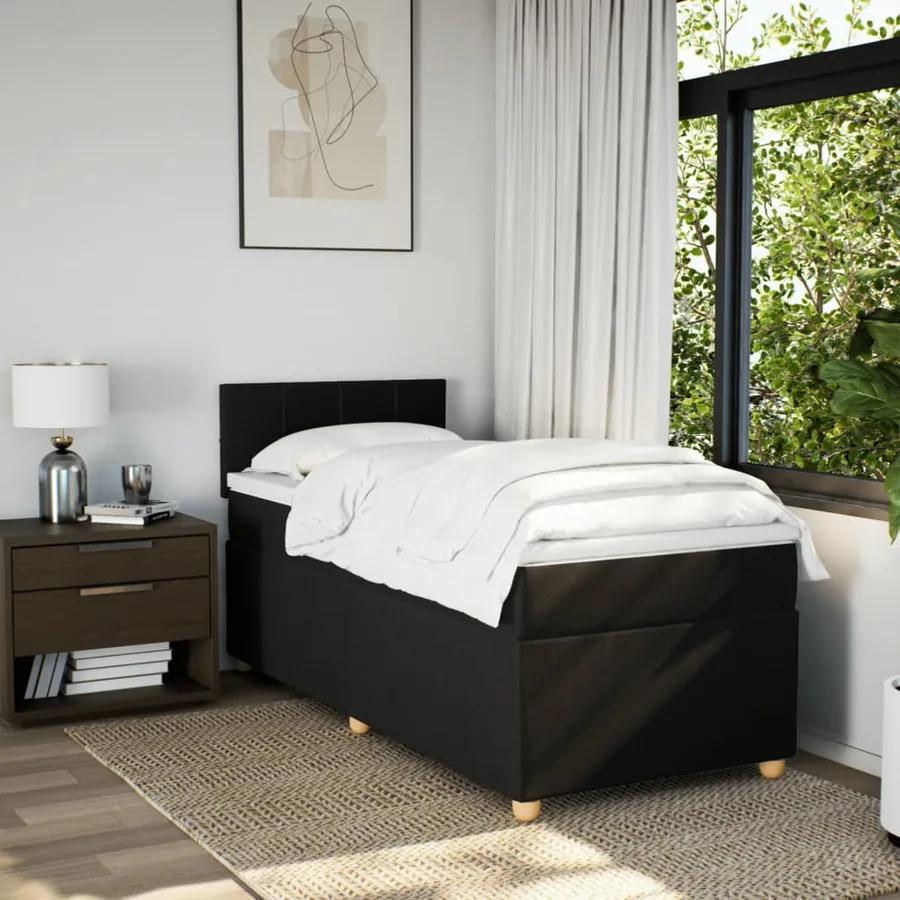 Sommier à lattes de lit avec matelas Noir 90x190 cm Tissu - 3