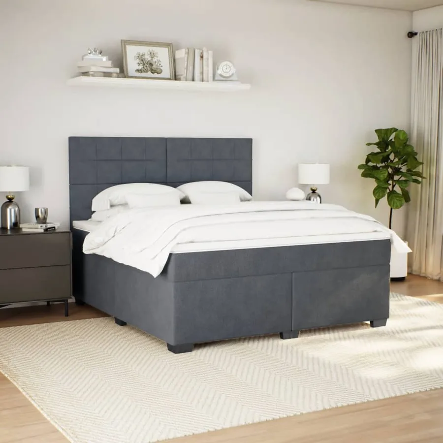 Sommier à lattes de lit et matelas Gris foncé 180x200cm Velours - 4