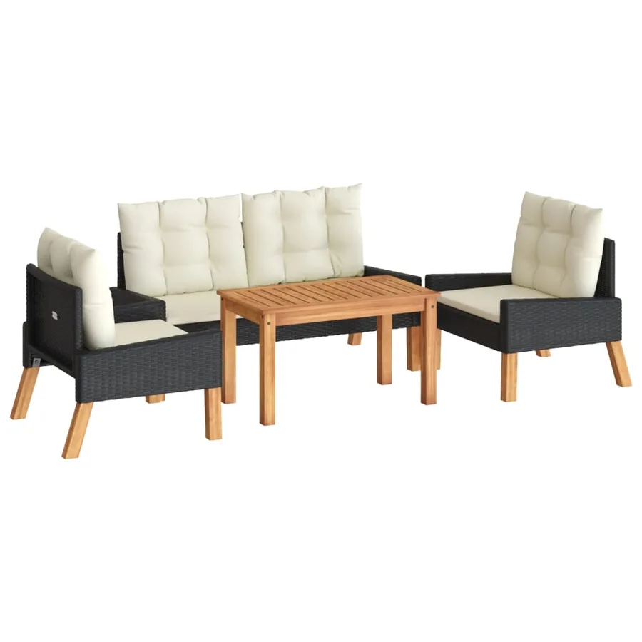 Salon de jardin 4 pcs et coussins Résine tressée et bois massif - 2