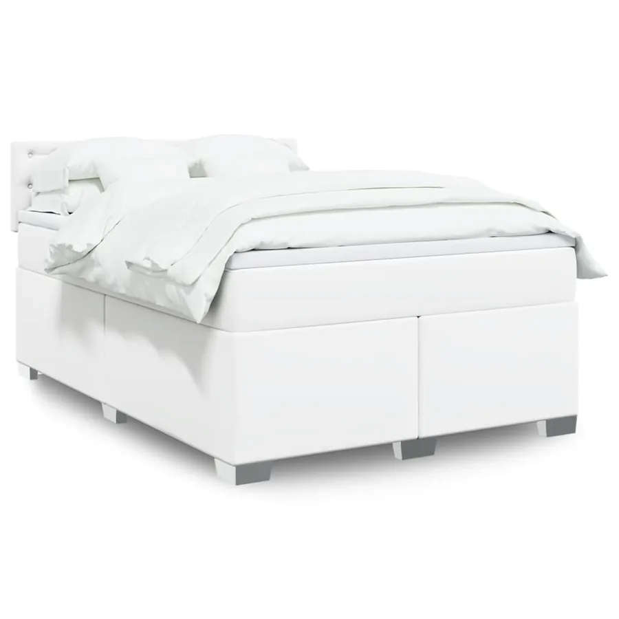 Sommier à lattes de lit avec matelas Blanc 140x190cm Similicuir