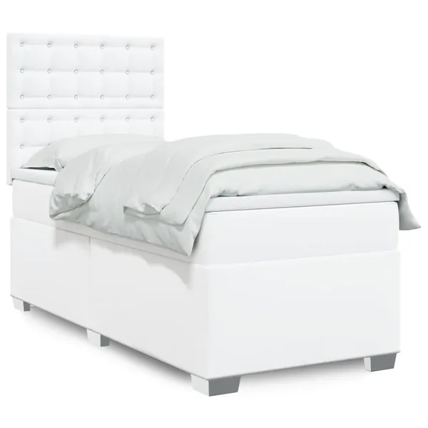 Sommier à lattes de lit avec matelas Blanc 90x190 cm Similicuir