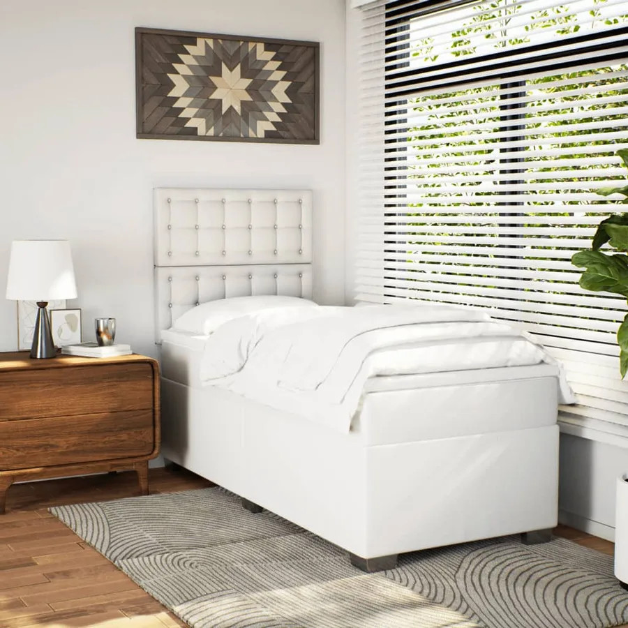 Sommier à lattes de lit avec matelas Blanc 90x190 cm Similicuir - 3