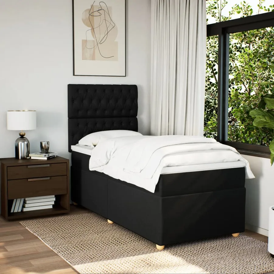 Sommier à lattes de lit avec matelas Noir 90x190 cm Tissu - 5