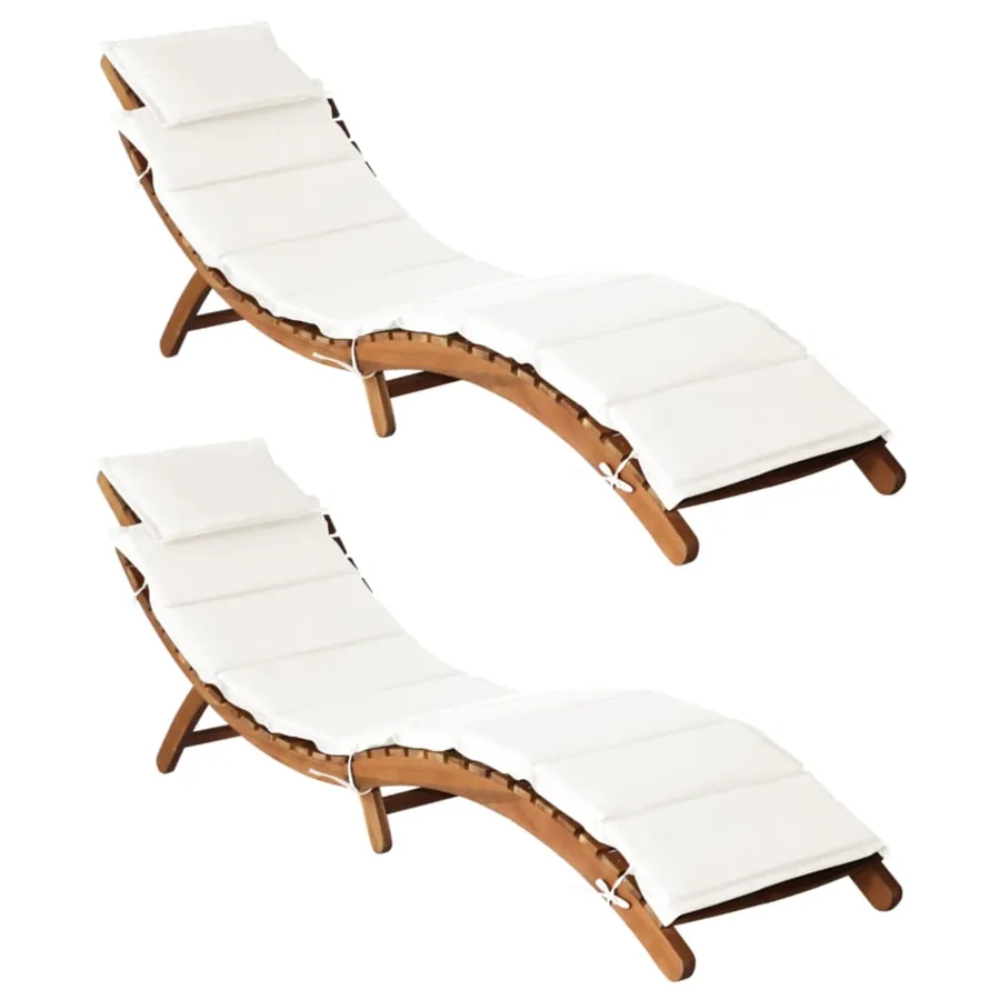 Sun loungers and cushions 2 pcs Dark grey Solid acacia wood - 10