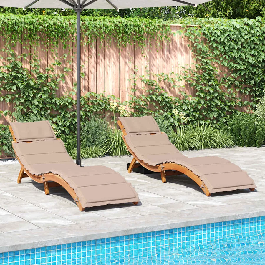 Sun loungers and cushions 2 pcs Dark grey Solid acacia wood - 19