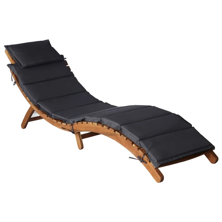 Sun loungers and cushions 2 pcs Dark grey Solid acacia wood - 2