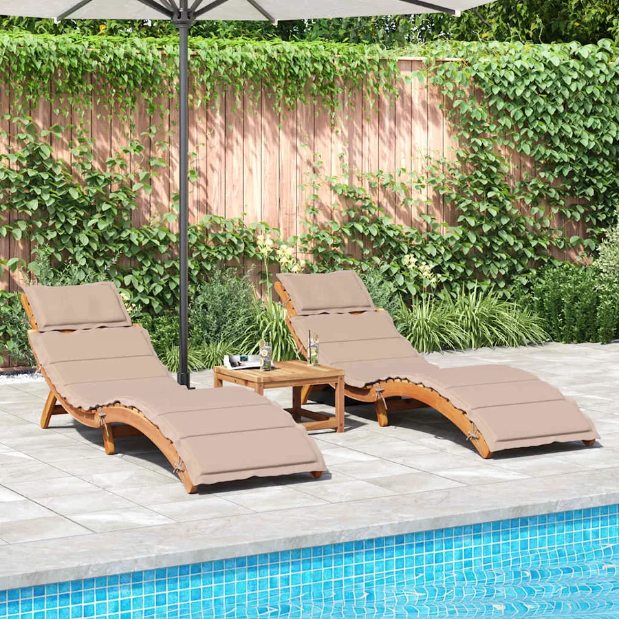 Chaises longues et coussins 2 pcs Gris foncé Bois massif acacia - 21