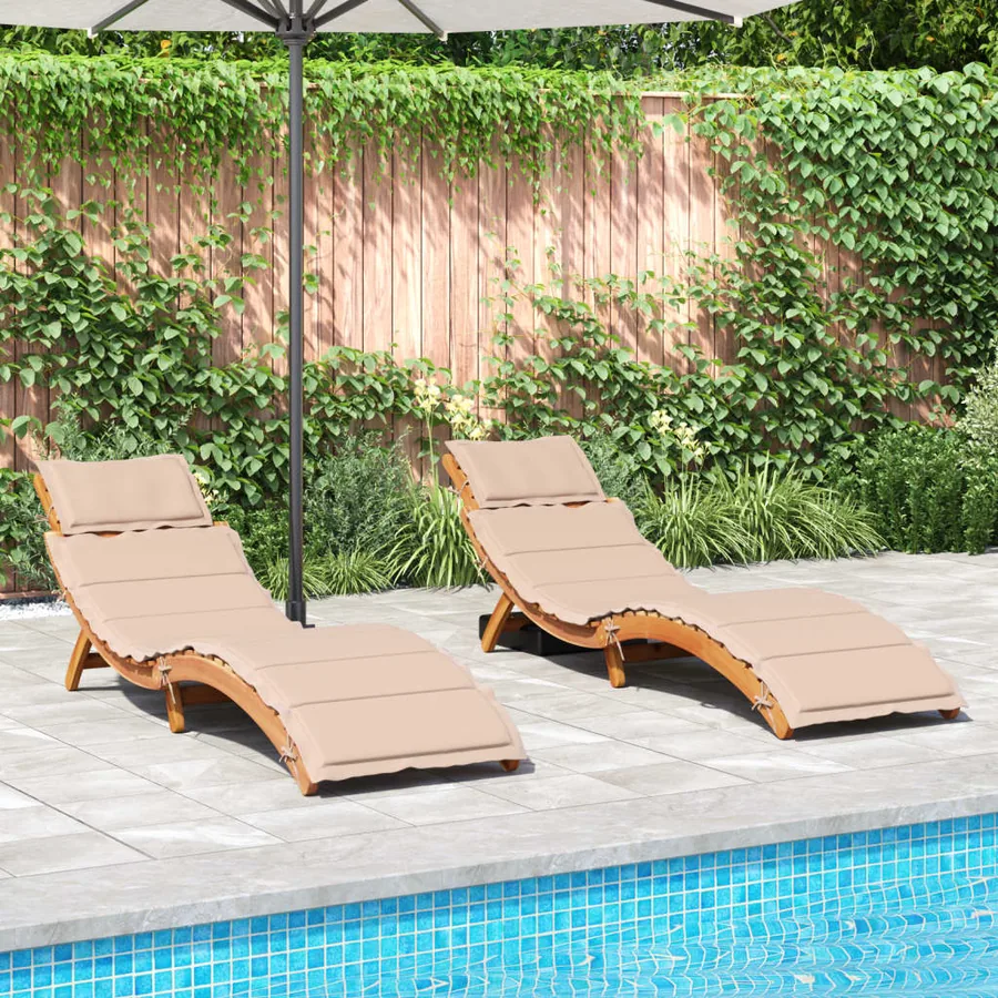 Sun loungers and cushions 2 pcs Dark grey Solid acacia wood - 29
