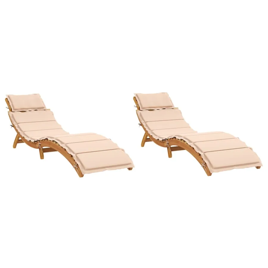 Sun loungers and cushions 2 pcs Dark grey Solid acacia wood - 30