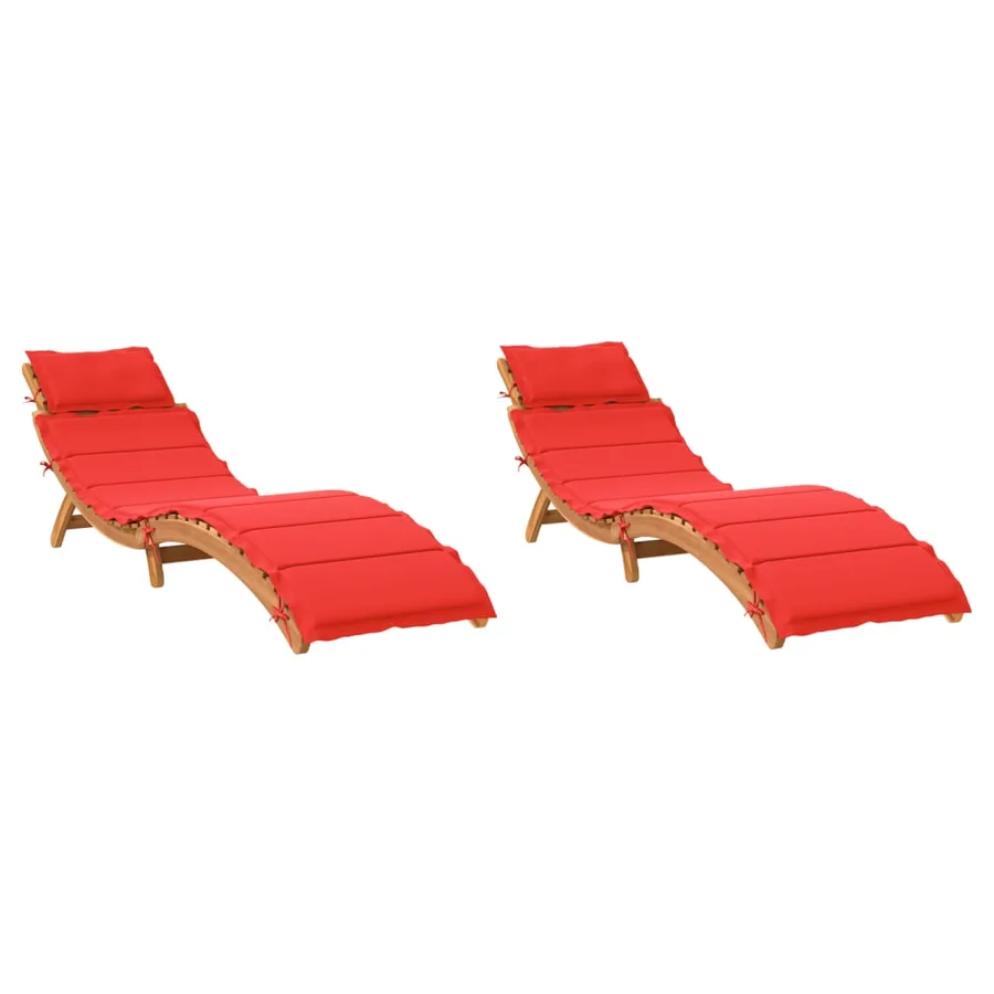 Sun loungers and cushions 2 pcs Dark grey Solid acacia wood - 40