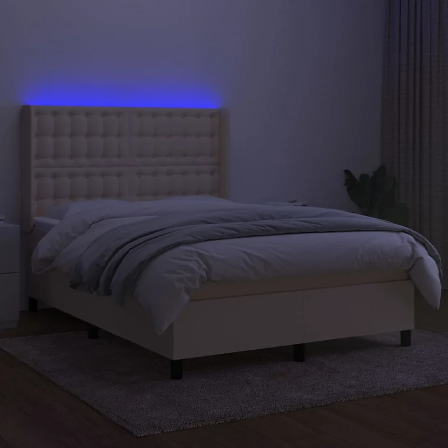 Sommier à lattes de lit matelas et LED Crème 140x200 cm Tissu - 3