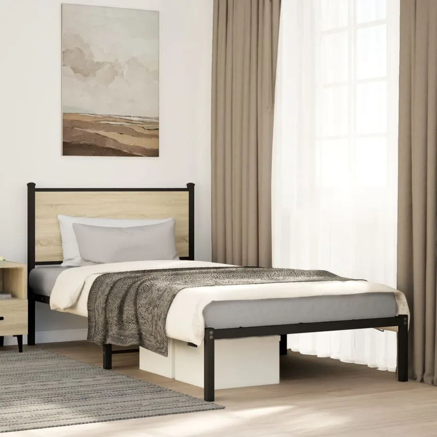 Cadre de lit en métal sans matelas chêne sonoma 100x200 cm