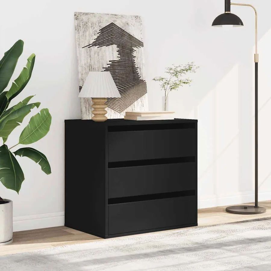 Commode d'angle noir 60x41x58 cm bois d'ingénierie - 3
