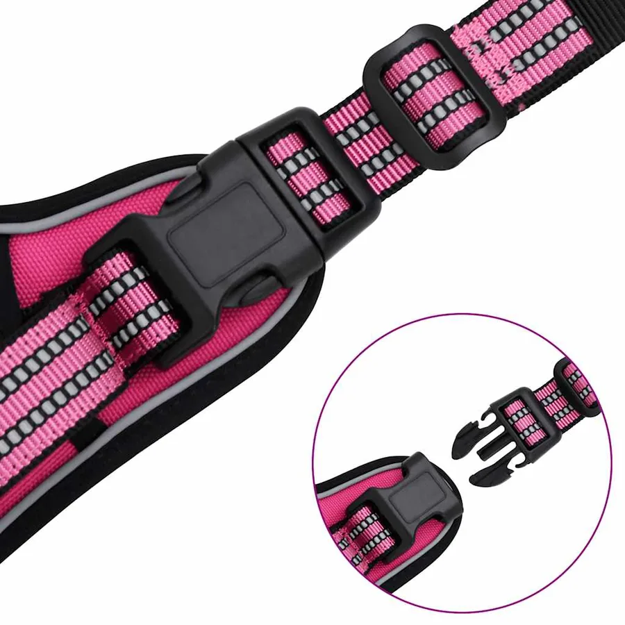 Harnais pour chien avec laisse et collier réglables rose L - 11