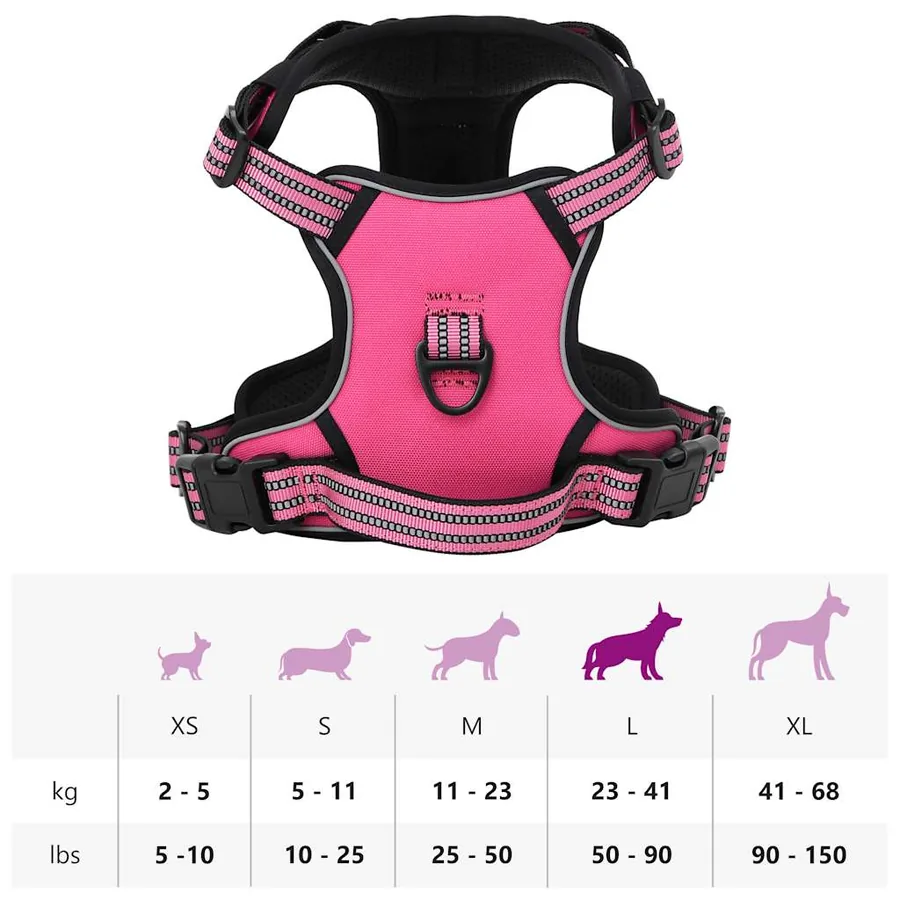 Harnais pour chien avec laisse et collier réglables rose L - 14
