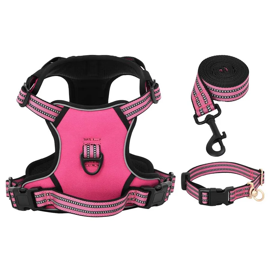 Harnais pour chien avec laisse et collier réglables rose L - 4