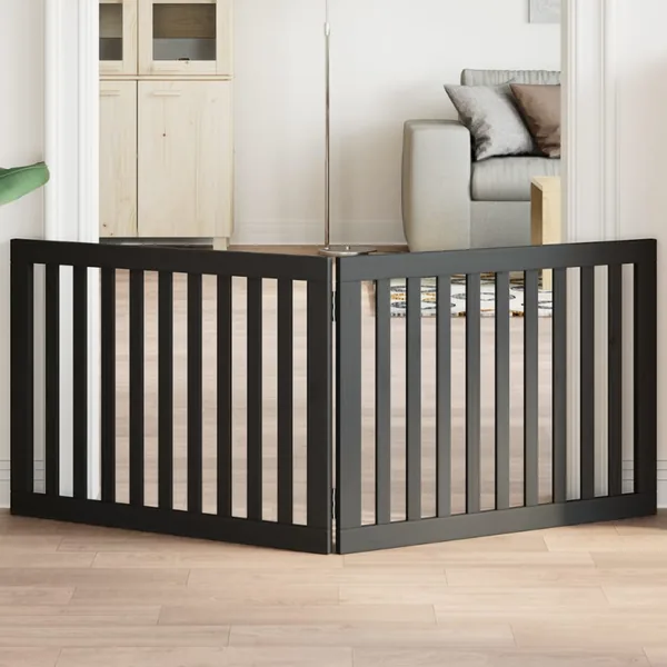 Barrière pour chien pliable 2 panneaux noir bois de peuplier