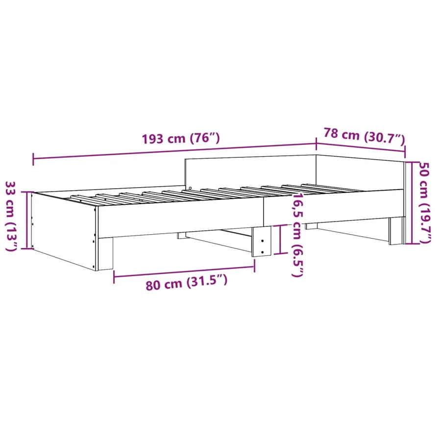 Cadre de lit sans matelas sonoma gris 75x190 cm - 9