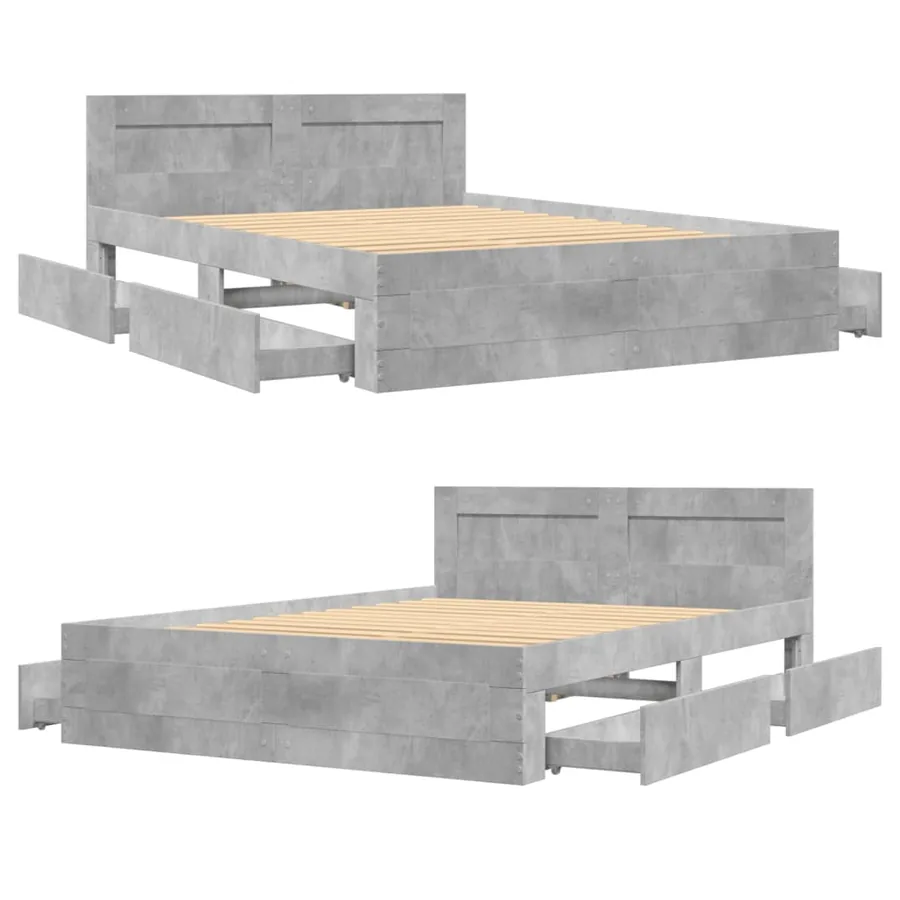 Cadre de lit et tête de lit sans matelas gris béton 120x190 cm - 8