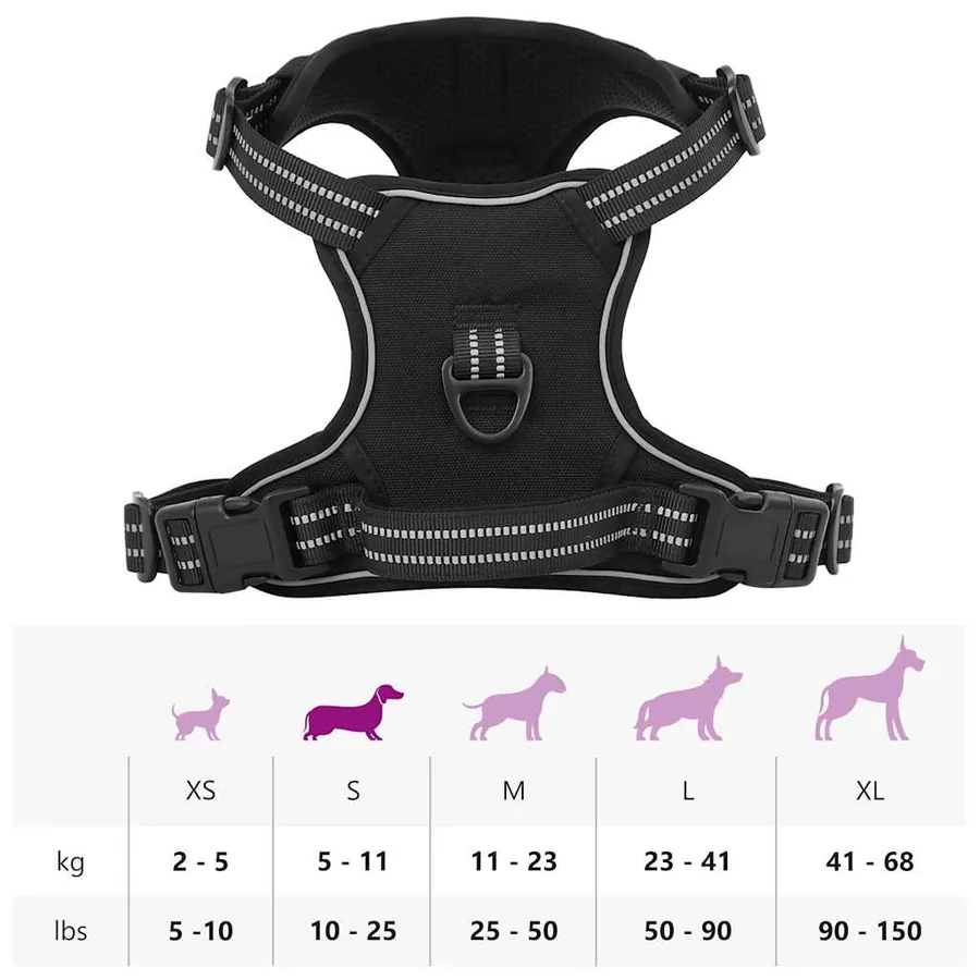 Harnais pour chien avec laisse et collier réglables noir S - 14