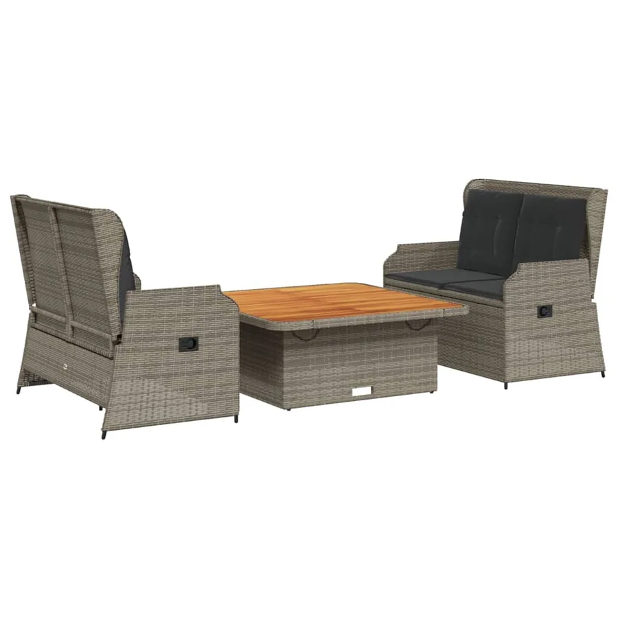 Salon de jardin 3 pcs avec coussins Gris Résine tressée - 2