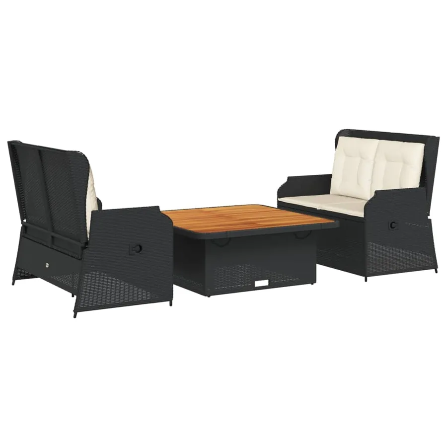 Salon de jardin 3 pcs avec coussins Noir Résine tressée - 2