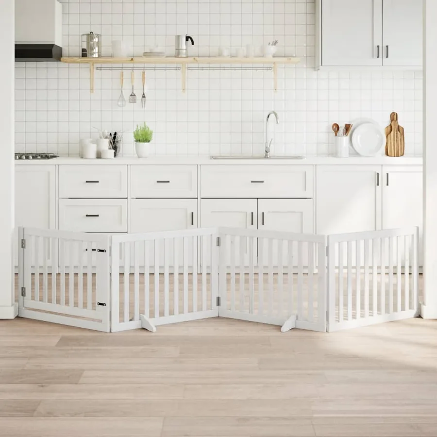 Barrière pour chiens et porte 4 panneaux blanc bois de peuplier