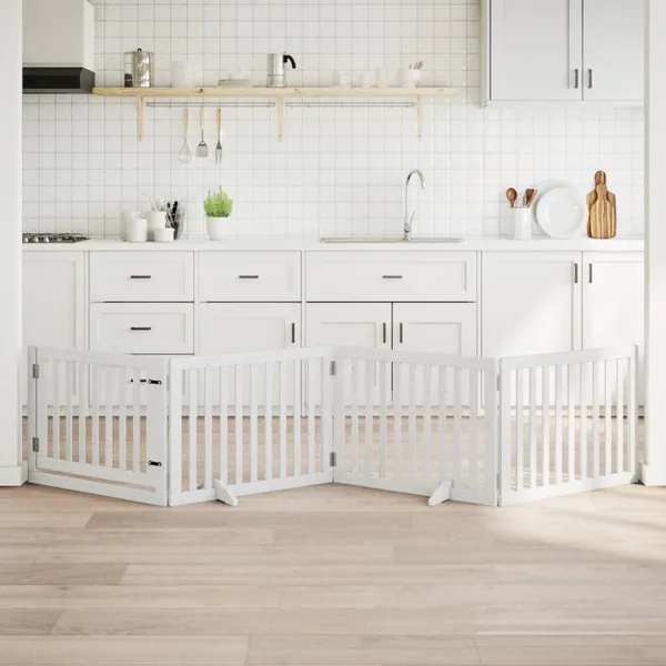 Barrière pour chiens et porte 4 panneaux blanc bois de peuplier
